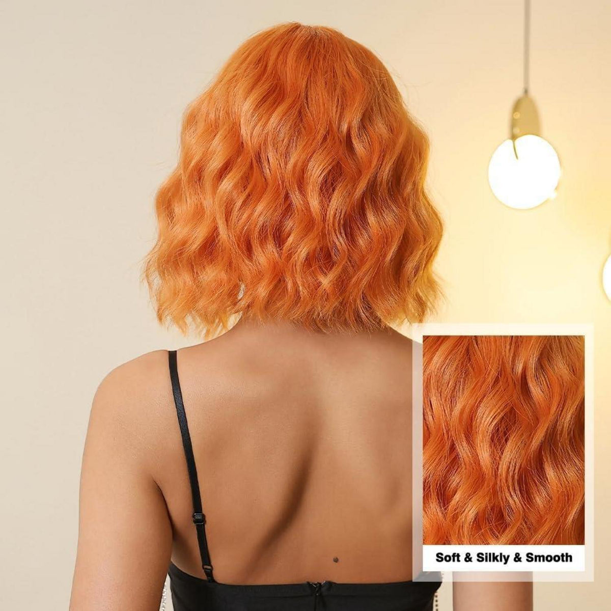 Orange Bob Perücke mit Pony – Gewelltes, Lockiges Haar