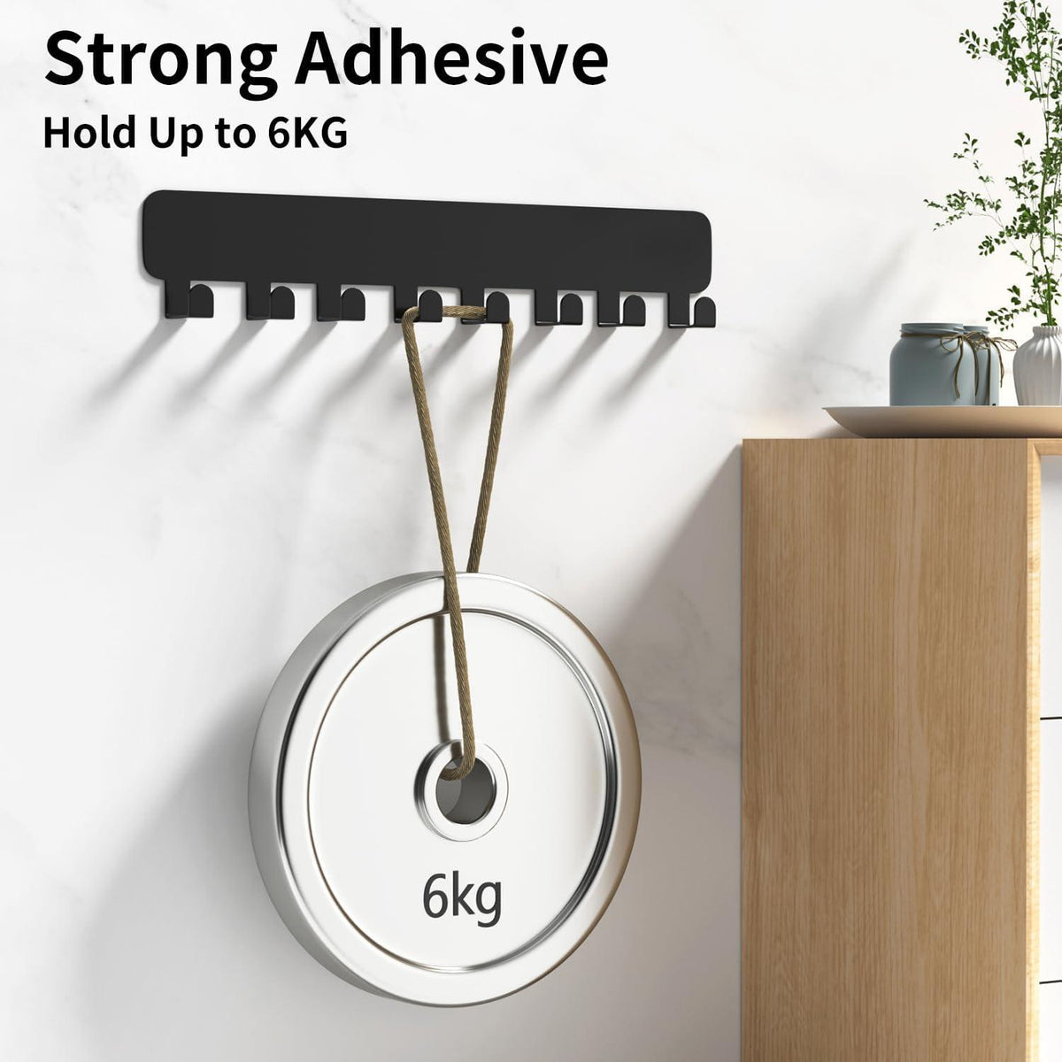 Pickpiff Schlüsselbrett mit 8 Haken für die Wand, Schwarz