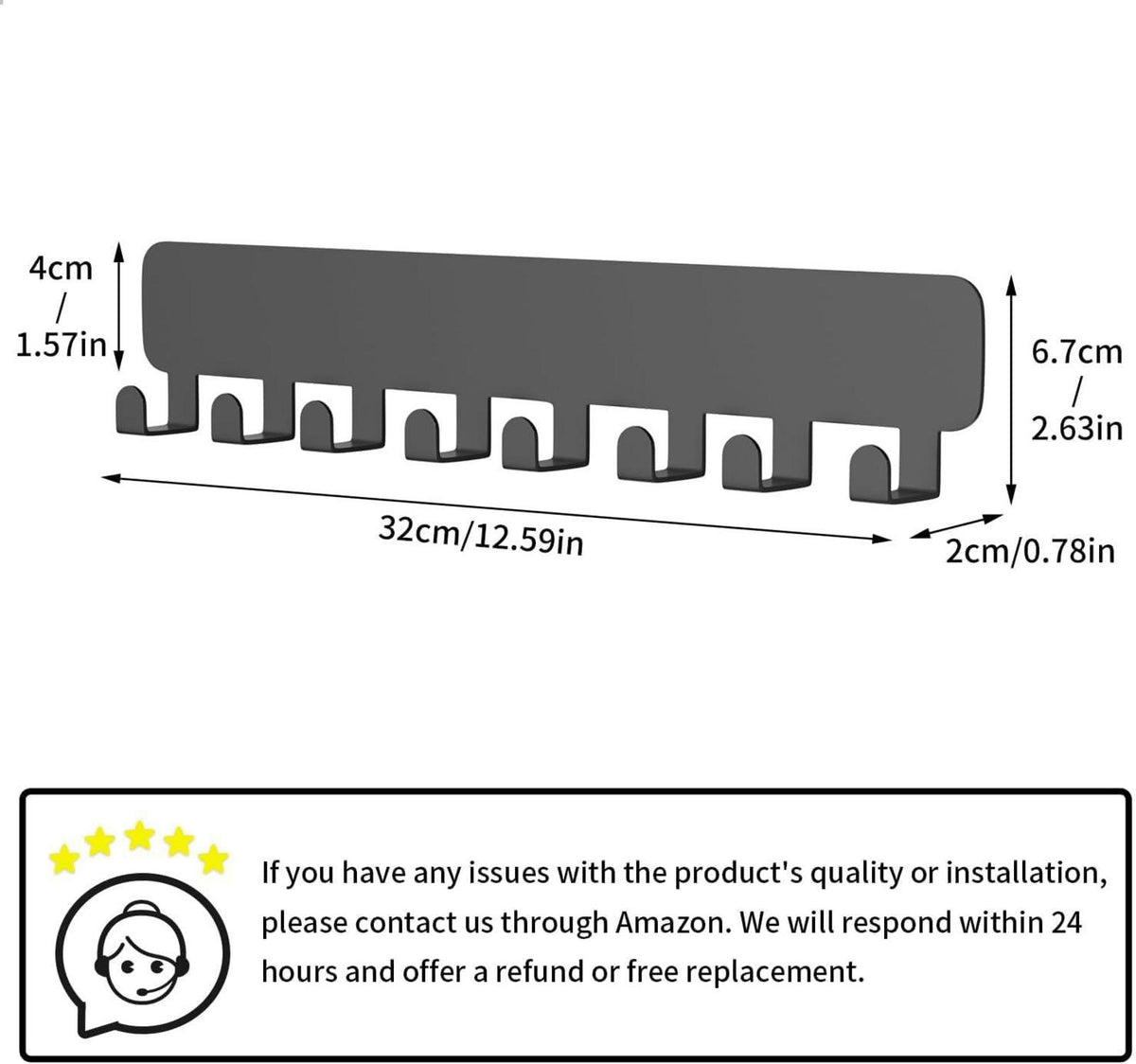 Schwarzes Schlüsselbrett mit 8 Haken Wand Organizer - Hochwertiger