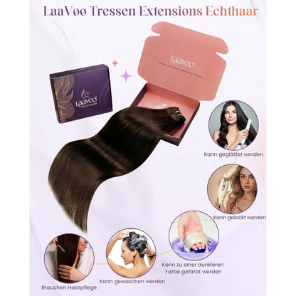 Dunkelbraune Echthaar Tressen 40cm - Remy Echthaar Extensions