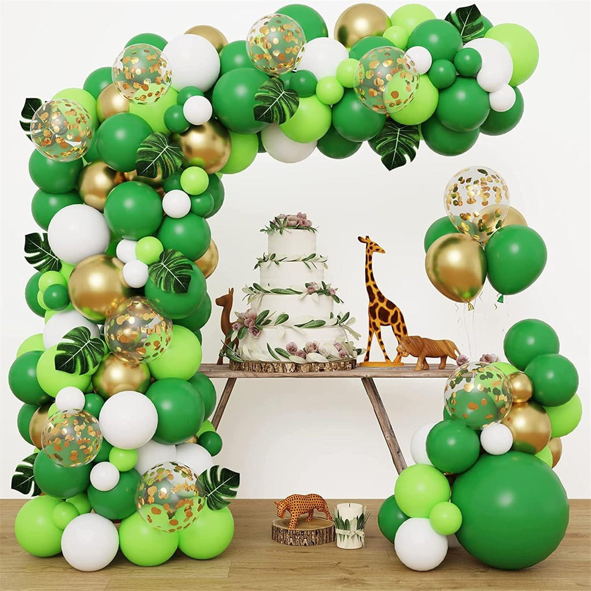 Grüne Dinosaurier Luftballon Girlande Set mit Konfetti Ballons