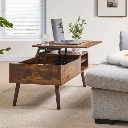 Höhenverstellbarer Couchtisch mit verstecktem Ablagefach Vintage Braun
