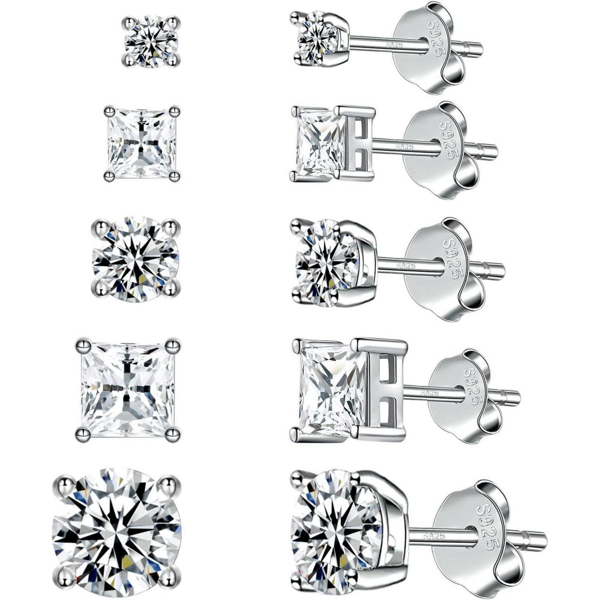 925 Sterling Silber Ohrstecker Set für Damen, 5 Paar, Zirkonia, Hypoallergen