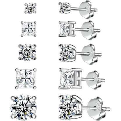 925 Sterling Silber Ohrstecker Set für Damen, 5 Paar, Zirkonia, Hypoallergen