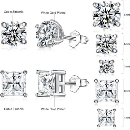 925 Sterling Silber Ohrstecker Set für Damen, 5 Paar, Zirkonia, Hypoallergen