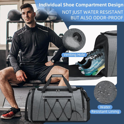 Sporttasche NUBILY 40L Herren Damen Wasserdicht Schuhfach Grau