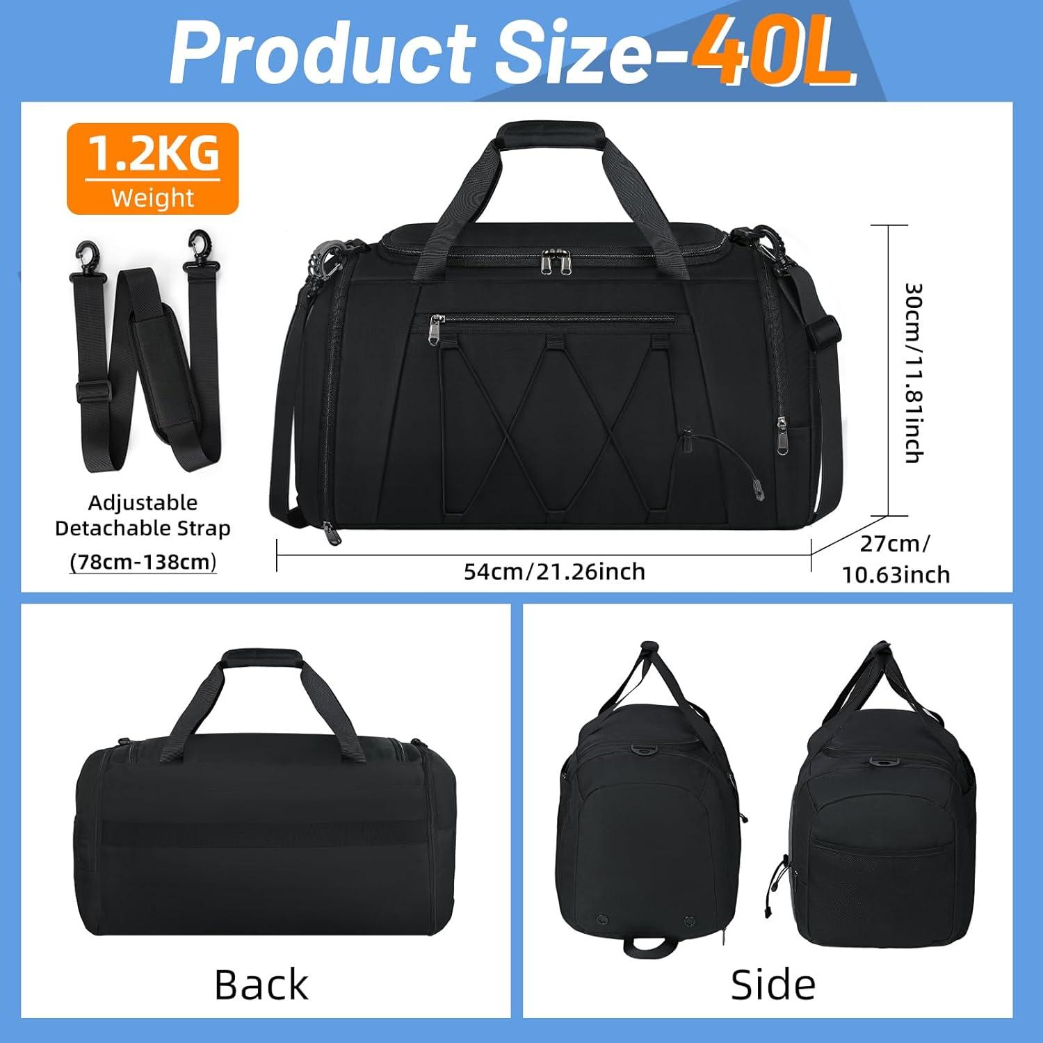 Sporttasche NUBILY 40L Schwarz Nassfach Schuhfach Duffle Gym Bag