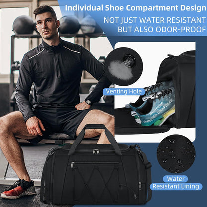 NUBILY Sporttasche Herren Damen 40L Wasserdicht Schwarz Gym Duffle Bag