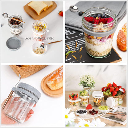 Glas Müslibecher to go mit Löffel, 400ml Joghurtbecher Overnight Oats