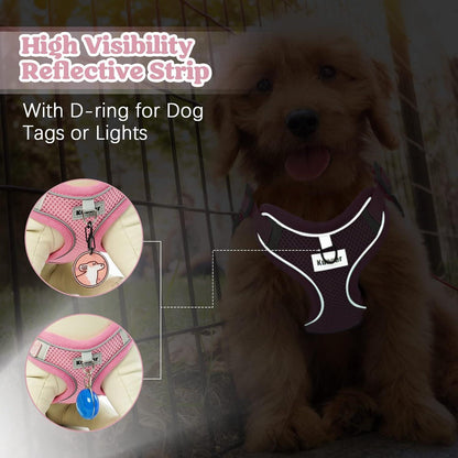 Kuoser Hundegeschirr Kleine Hunde Atmungsaktiv Reflektierend Verstellbar L(Brust 50-56cm Hals 40-45cm) Rosa