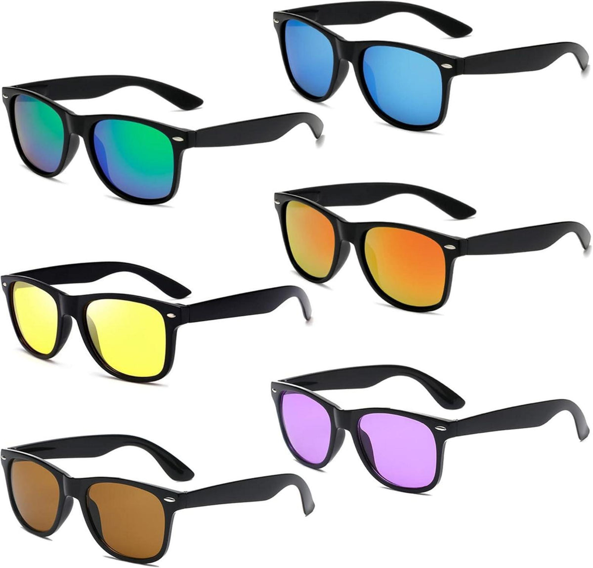 Bunte Neon Sonnenbrille Set Vintage Party Lustige Brille 6er Set