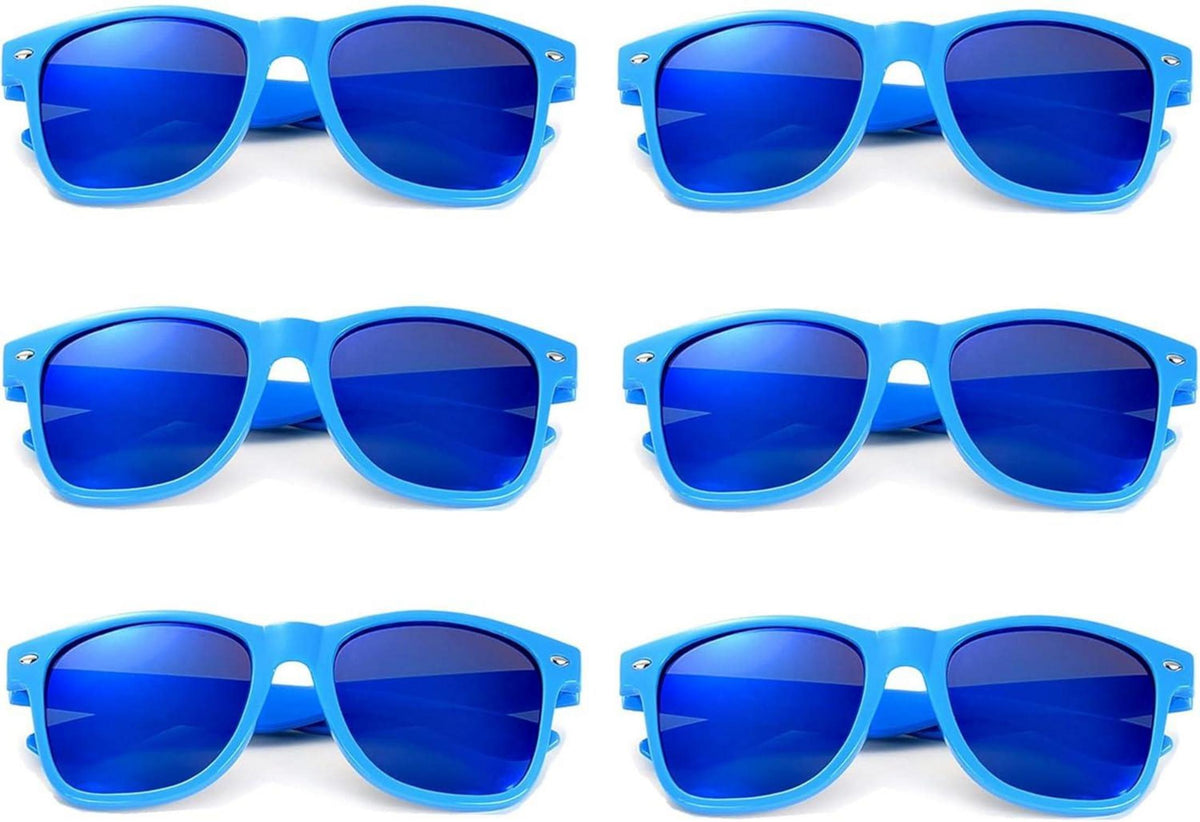 Bunte Neon Sonnenbrille Set Lustige Vintage Party 6 Stück Blue