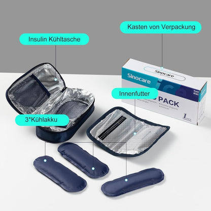 Insulin Kühltasche Reise mit 3 Kühlakkus für Diabetiker