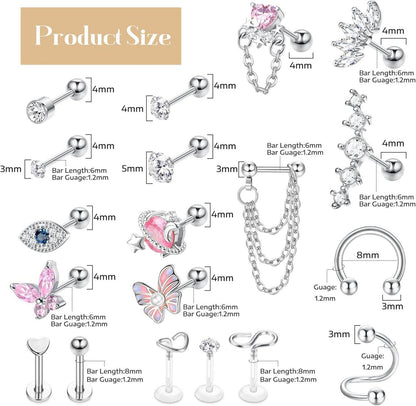 Chirurgenstahl Helix Tragus Piercing Set 27 Stück 16G CZ