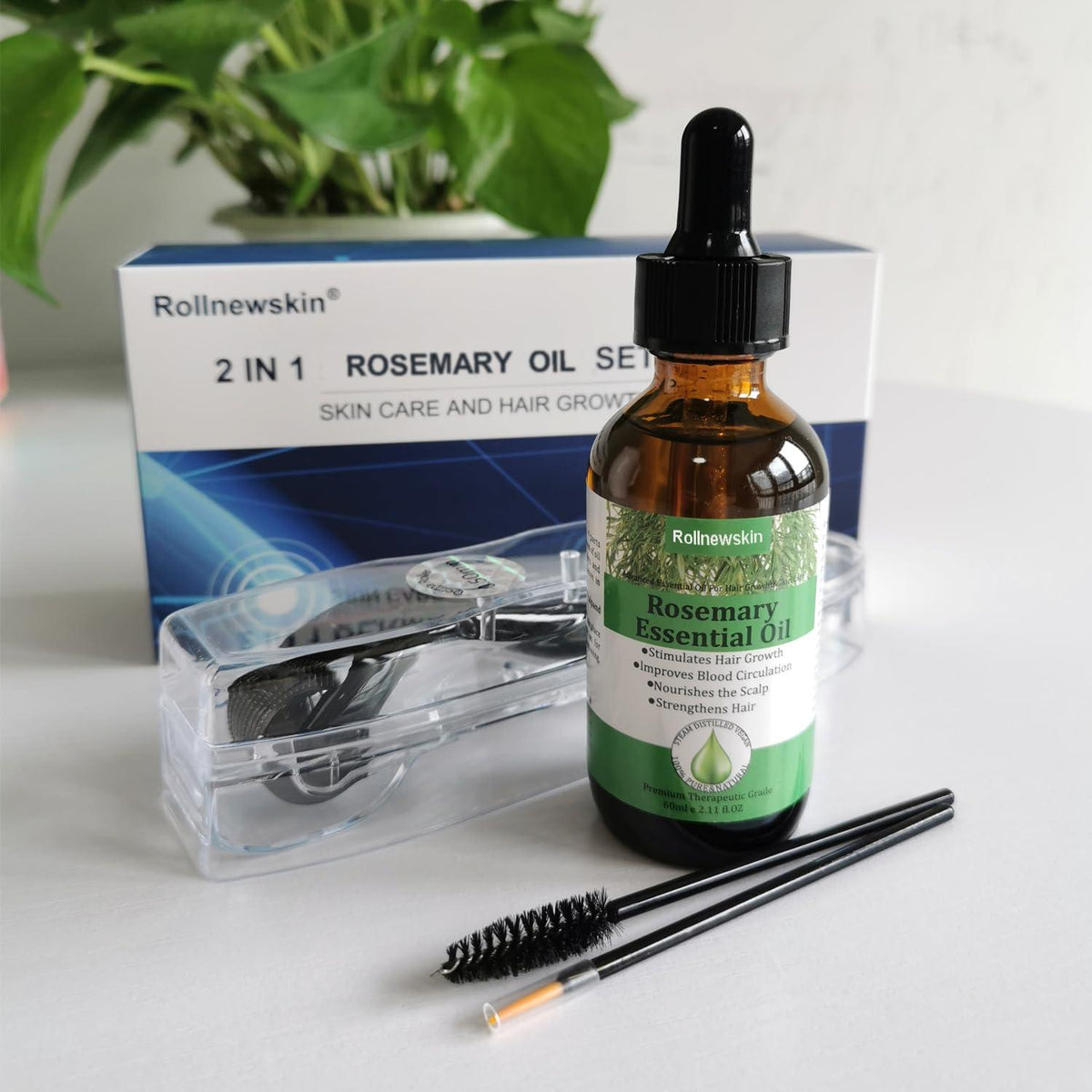 Rollnewskin Rosmarin ätherisches Öl + Dermaroller 0,5mm Set