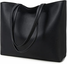 Damen Henkeltasche Schwarz PU Leder Handtasche mit Reißverschluss und