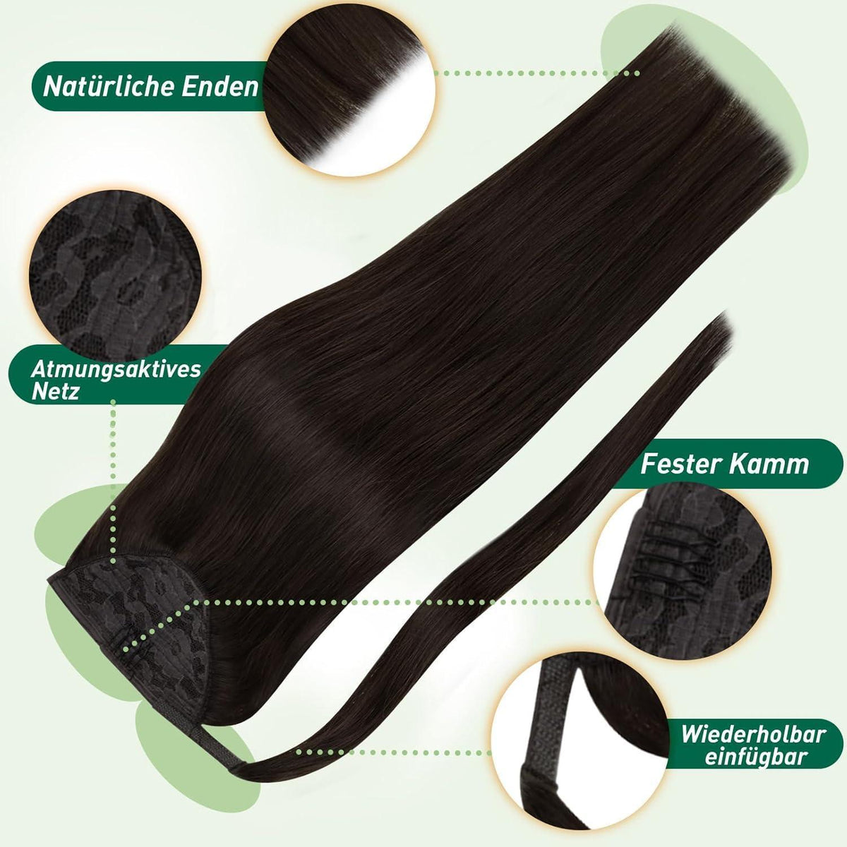 Brauner Echthaar Pferdeschwanz – 35cm, Remy, Natürliches Aussehen