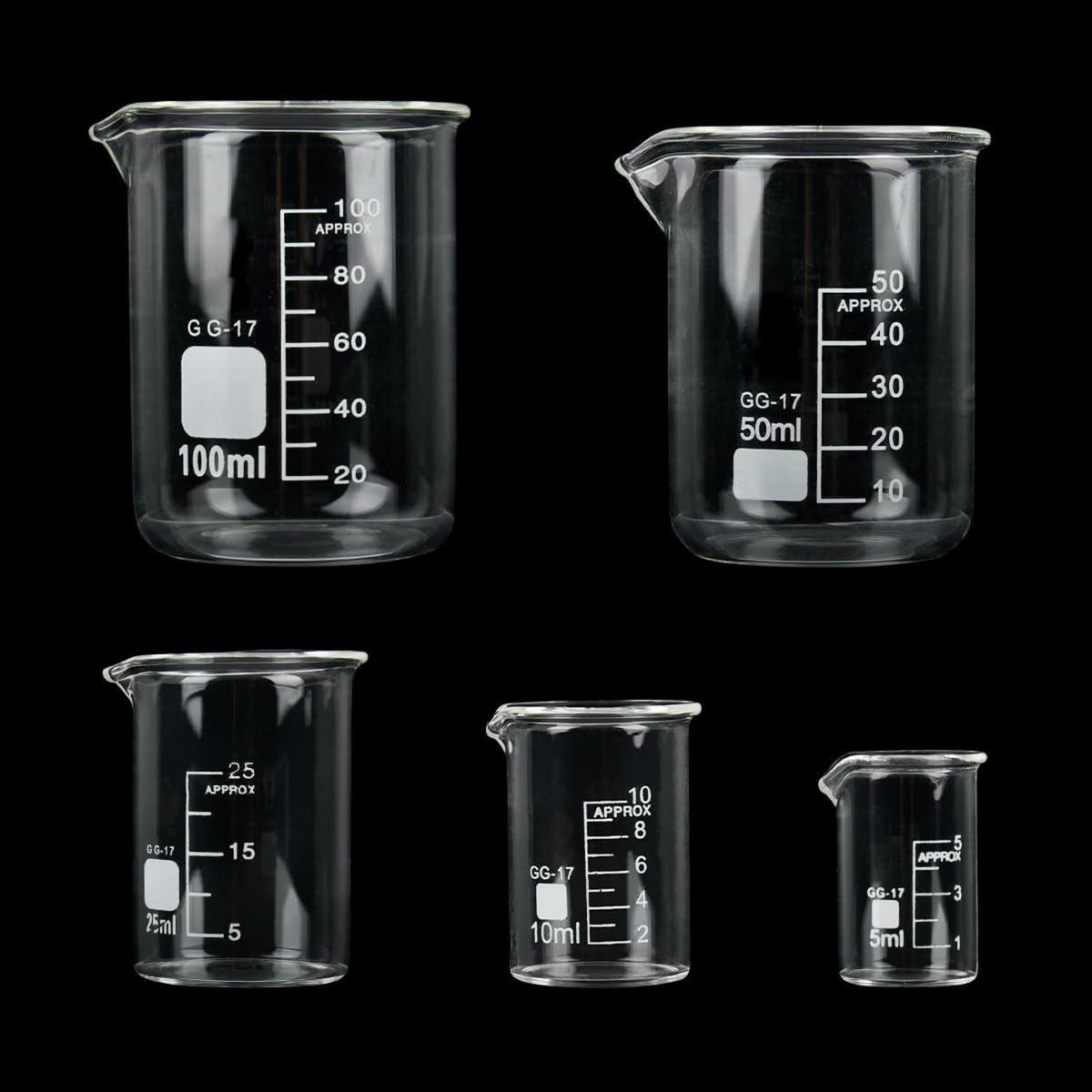 Messbecher aus Borosilikatglas Set 5 Stück 5-100ml Laborglas
