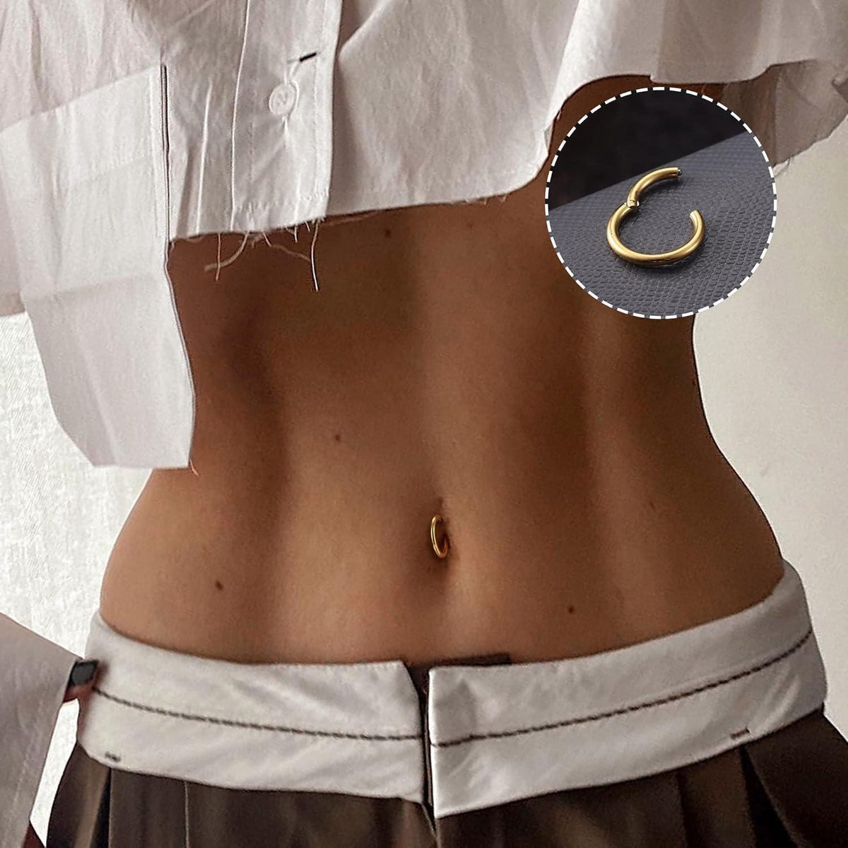 Bauchnabelpiercing Hoop aus Edelstahl mit Opal-Scharnier, Gold 12mm