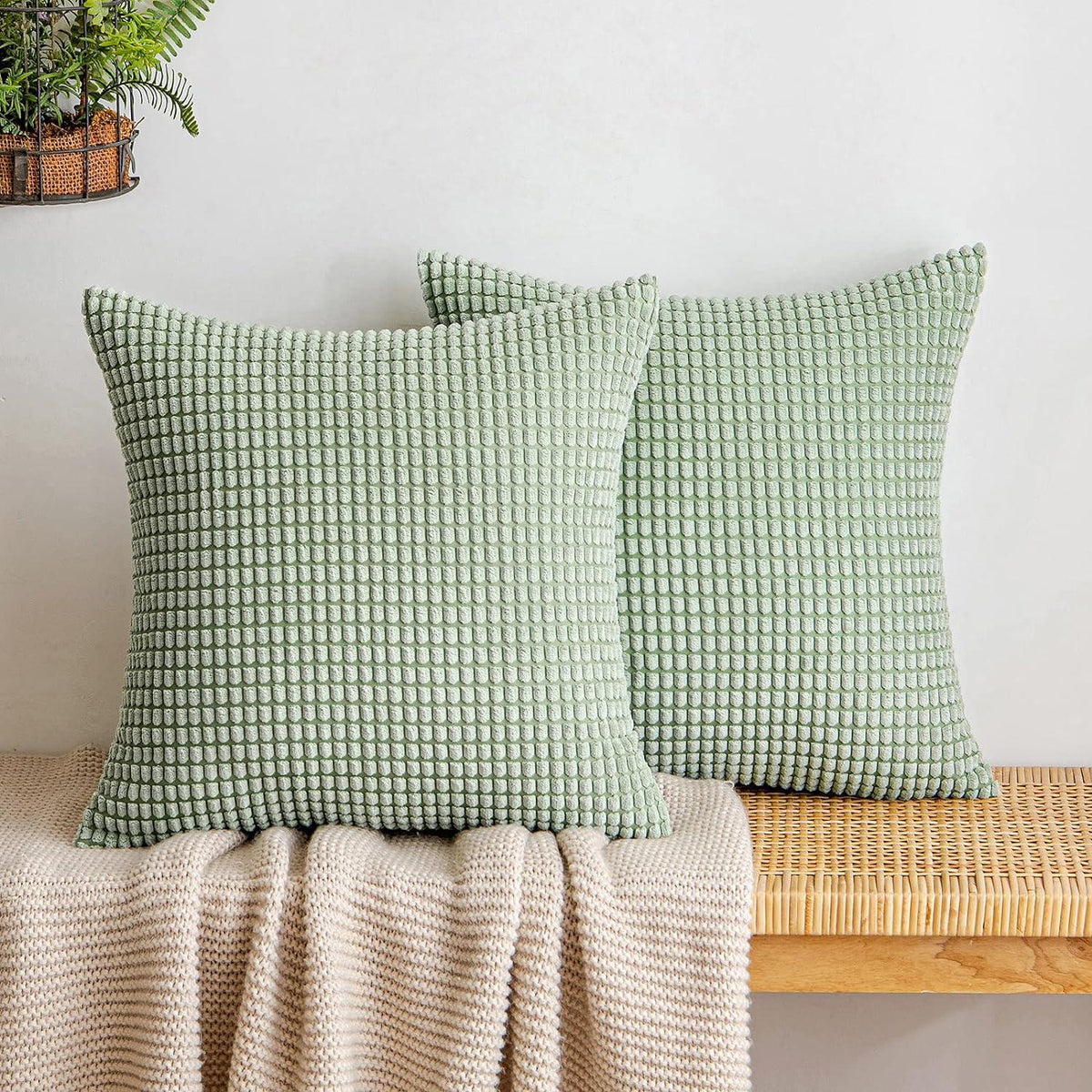 Dekorative Kordsamt Kissenbezüge 2er Set 40x40cm Granulat Boho Grün