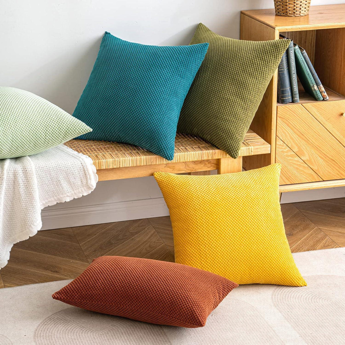 Kordsamt Kissenbezug Granulat Sofa Deko 2er Set 40x40 Seeblau