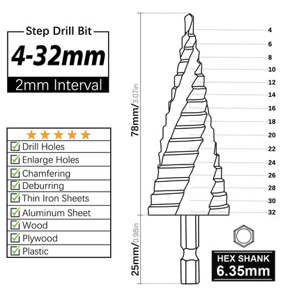 3tlg HSS Stufenbohrer Bohrersets 4-12mm 4-20mm 4-32mm Cone