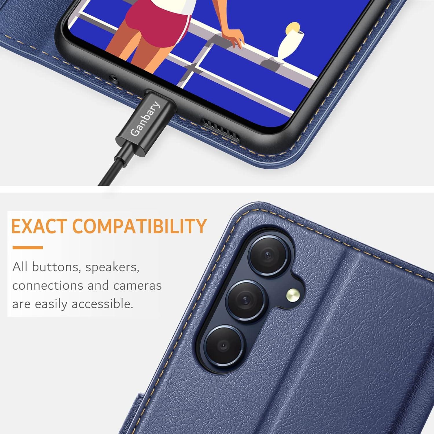 Samsung Galaxy M54 Handyhülle Leder Flip Cover Blau Wallet Case