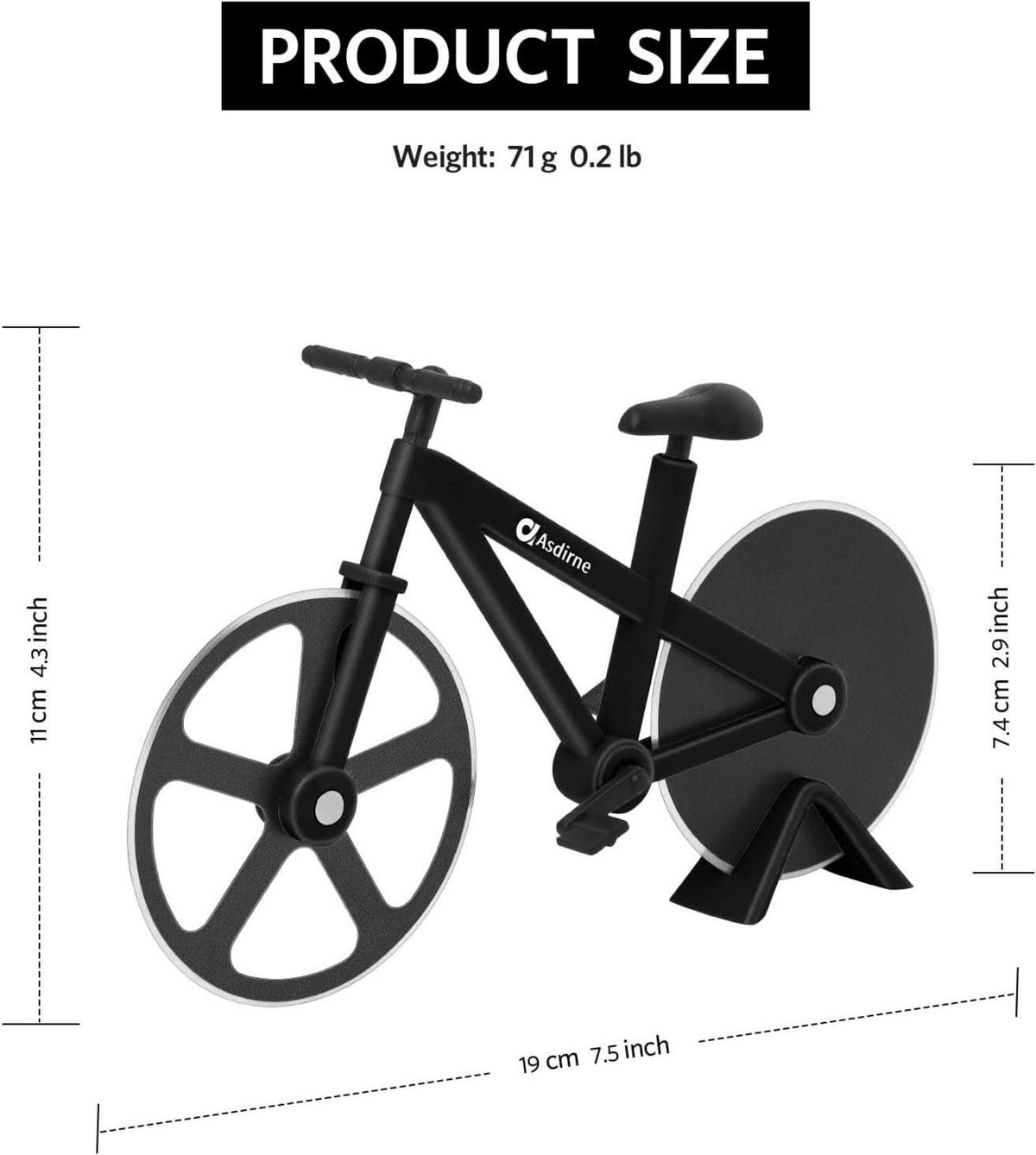Fahrrad-Pizzaschneider Schwarz 19 cm Antihaftbeschichtung Edelstahl