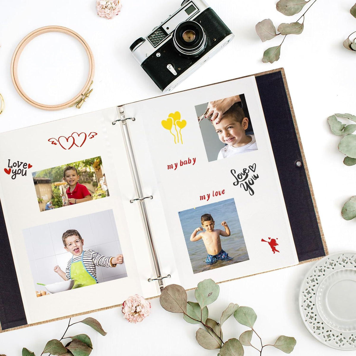 AIOR Selbstklebendes Fotoalbum 60 Weiße Seiten Scrapbook DIY Hochzeit Beige