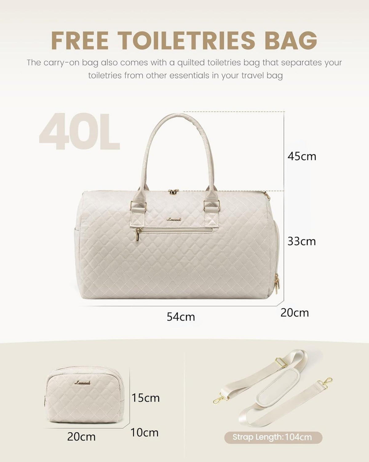 Sporttasche Damen Reisetasche Weekender wasserdicht Beige