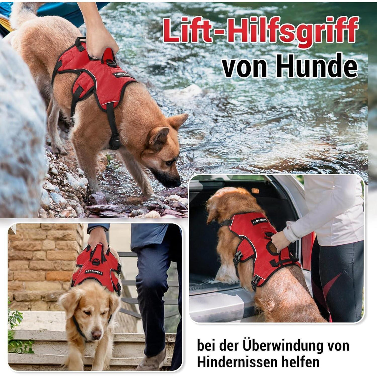 Ausbruchsicheres Hundegeschirr mit Griff, Rot M