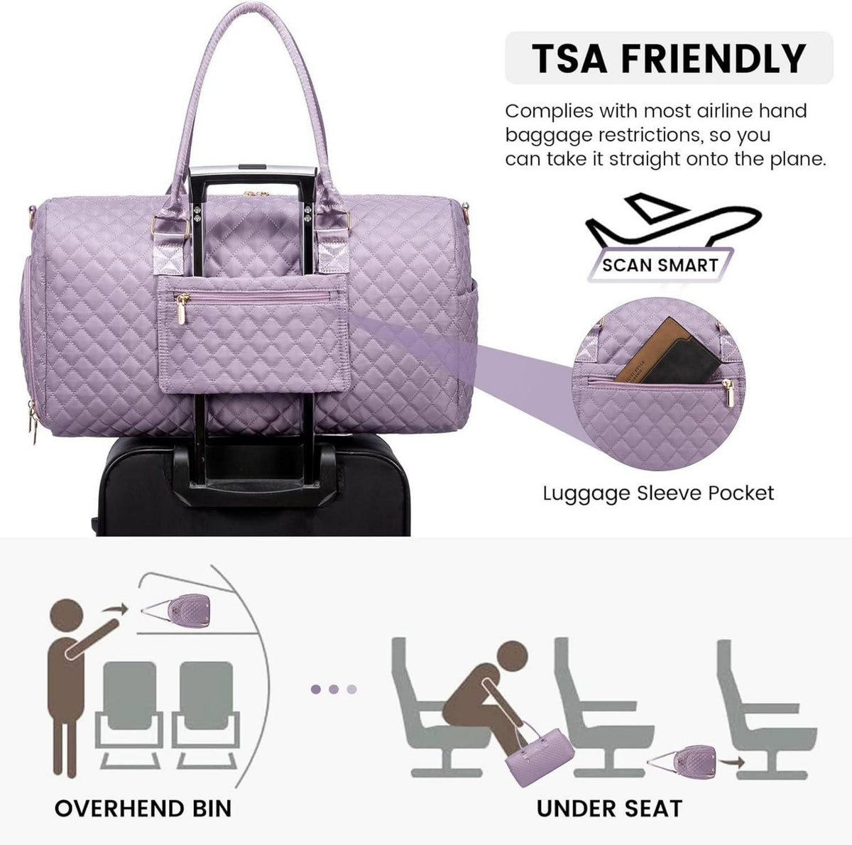 Sporttasche Damen LOVEVOOK Weekender Reisetasche Hellviolett