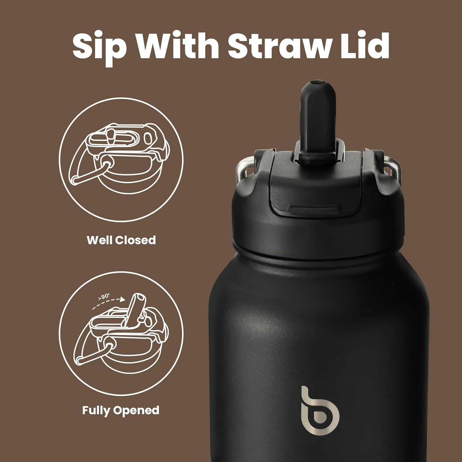 Isolierte Sport-Wasserflasche mit Strohhalm und Pillendose 1,2 l