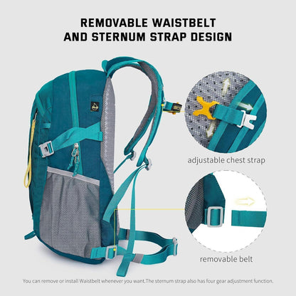 Leichter Wanderrucksack 20L mit Rückenbelüftung & Notfallguide Cyan