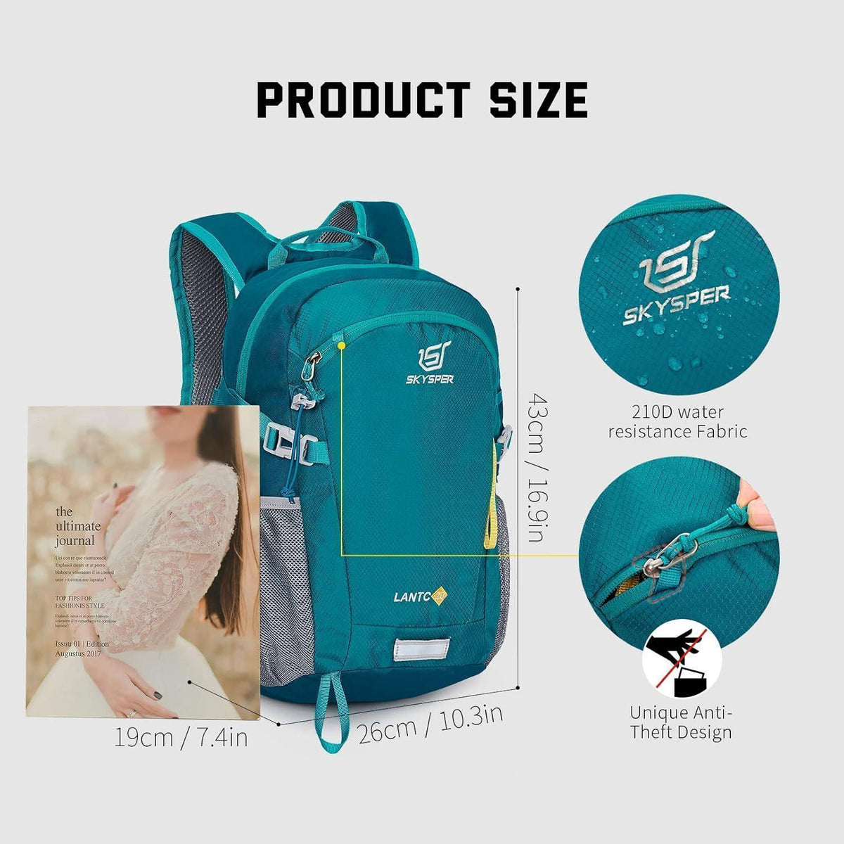 Leichter Wanderrucksack 20L mit Rückenbelüftung & Notfallguide Cyan