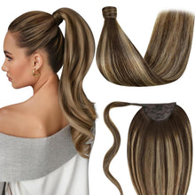 Echthaar Zopf Extension Balayage Braun Ombre Blond 30cm