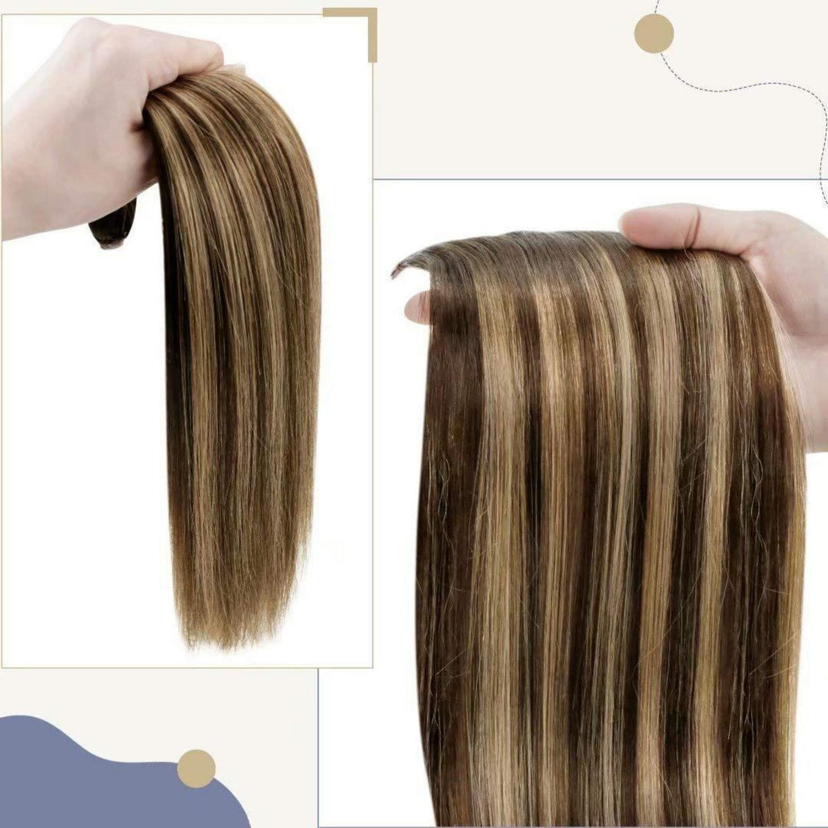 Echthaar Zopf Extension Balayage Braun Ombre Blond 30cm