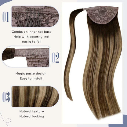 Echthaar Zopf Extension Balayage Braun Ombre Blond 30cm