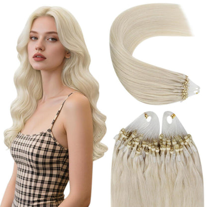 Echthaar Micro Ring Extensions Platinblond 60cm