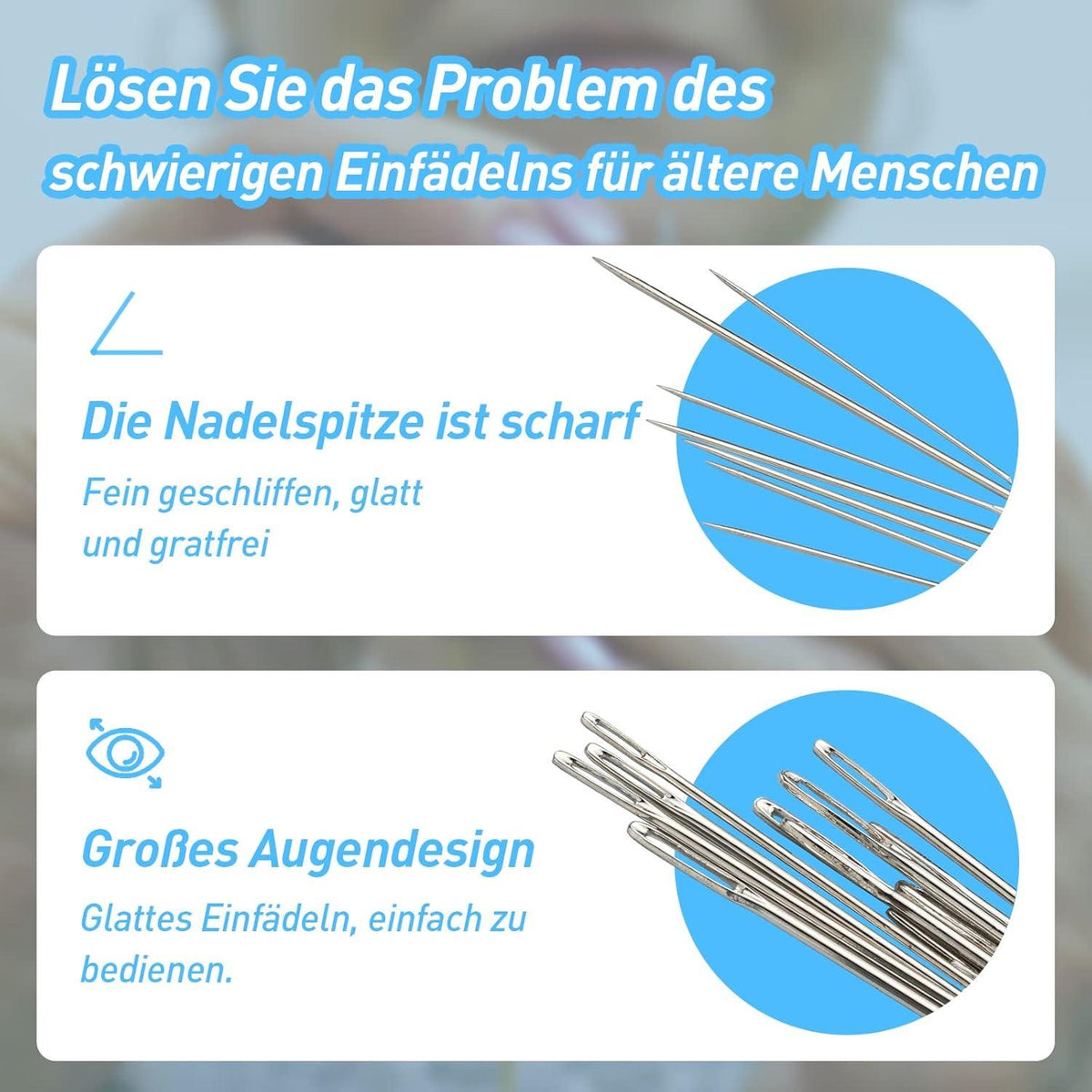 36-teiliges Nähnadel-Set mit großem Öhr und Aufbewahrungsbox