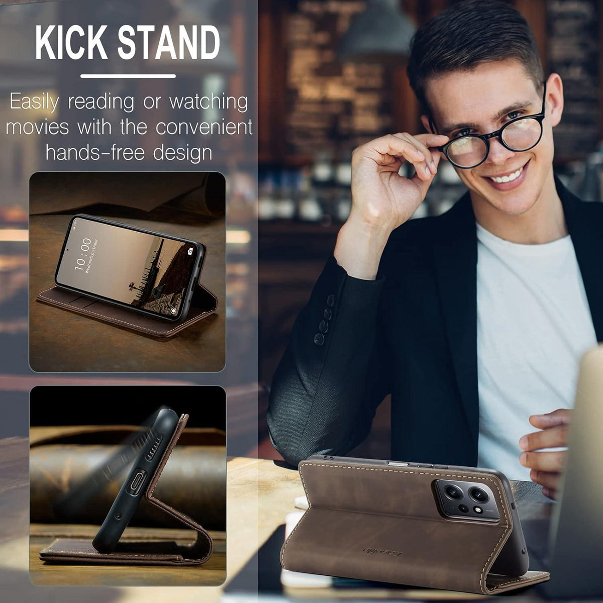 Handyhülle Xiaomi Redmi Note 12 4G Lederhülle Kaffee Magnet Standfunktion