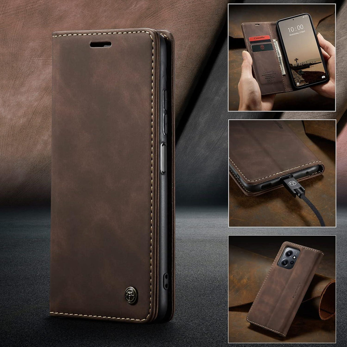 Handyhülle Xiaomi Redmi Note 12 4G Lederhülle Kaffee Magnet Standfunktion