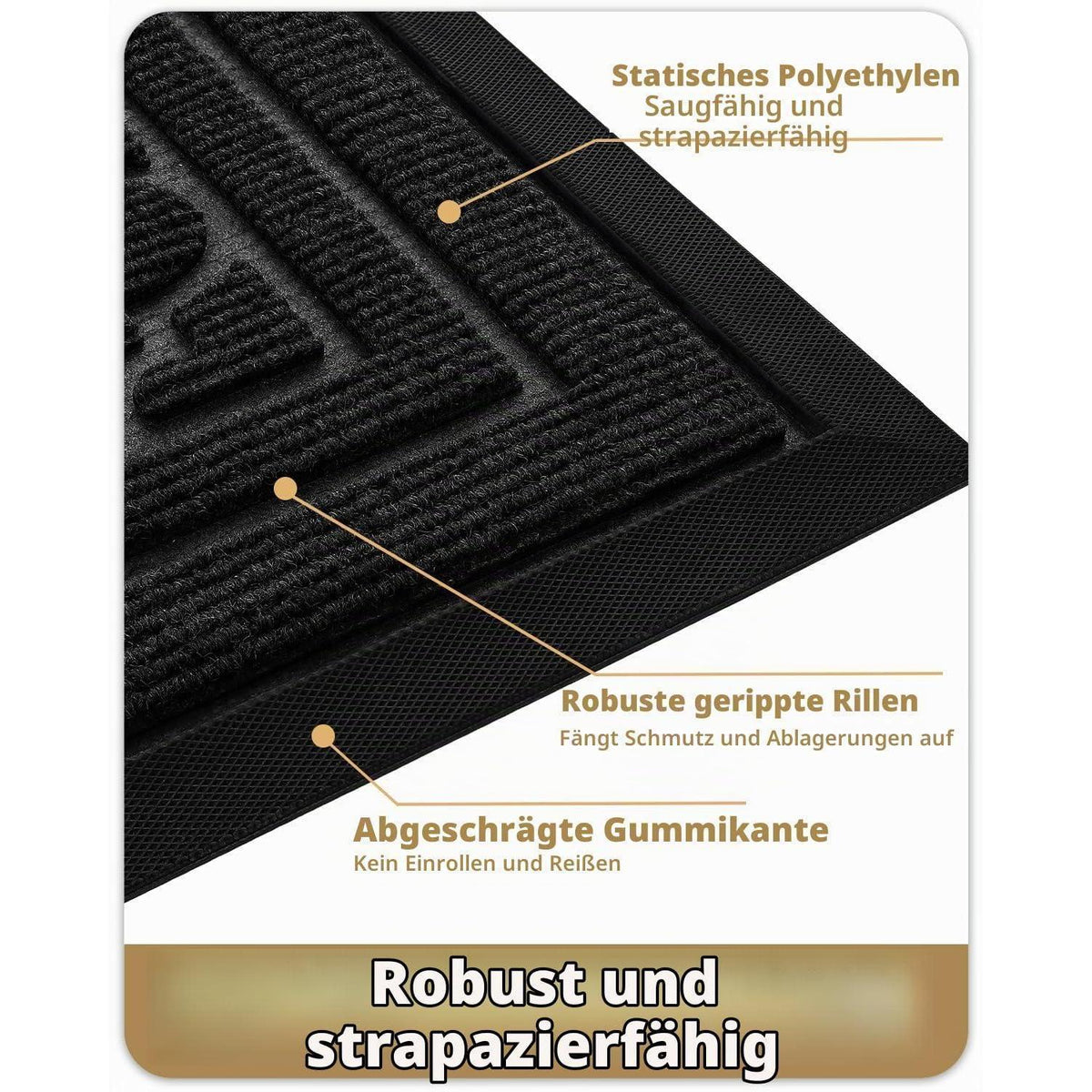 Fußmatte Groß 120x180 cm - Rutschfest & Waschbar Schwarz