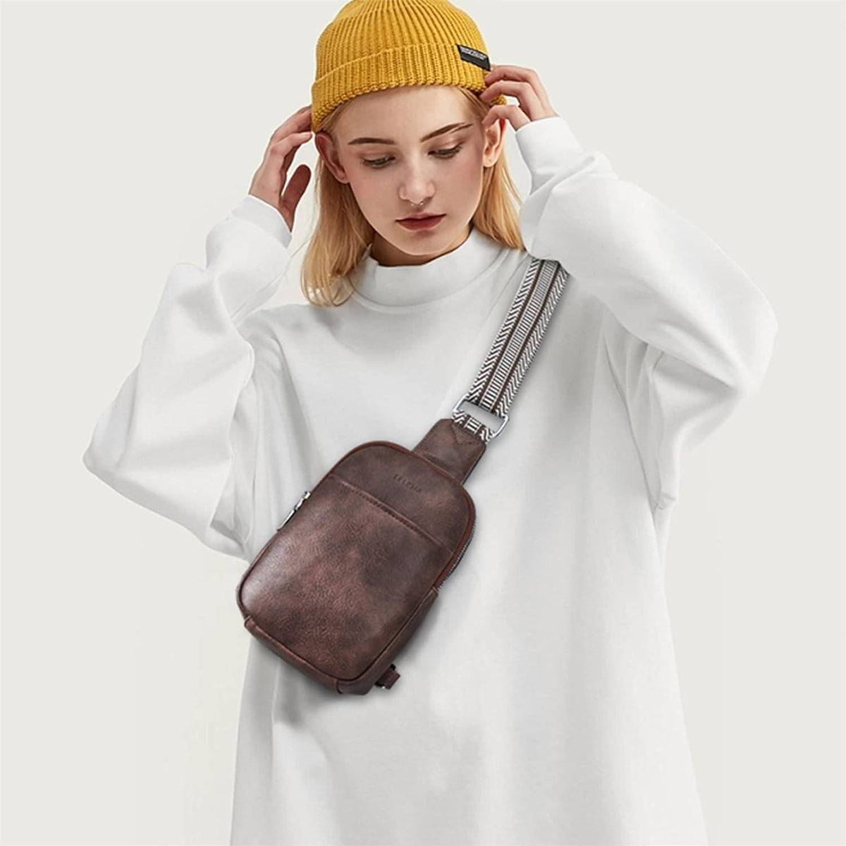 Telena Damen Bauchtasche Crossbody Bag PU Leder