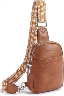 Telena Damen Bauchtasche Crossbody Bag PU Leder Braun