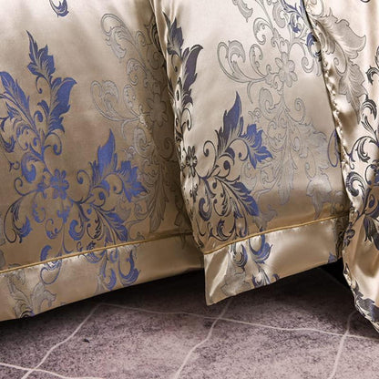 Satin Bettwäsche Set 220x240 Gold Blau Jacquard