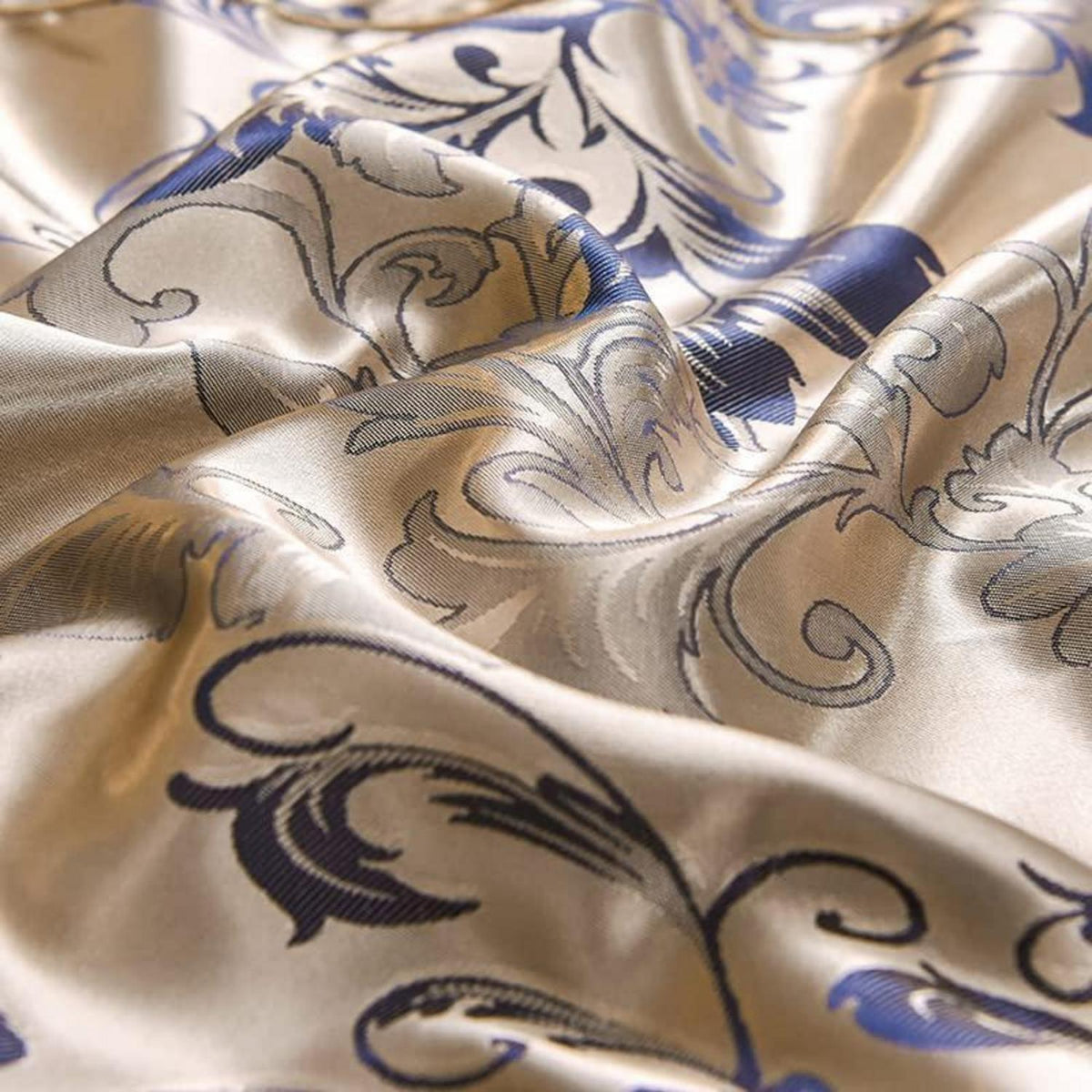 Satin Bettwäsche Set 220x240 Gold Blau Jacquard