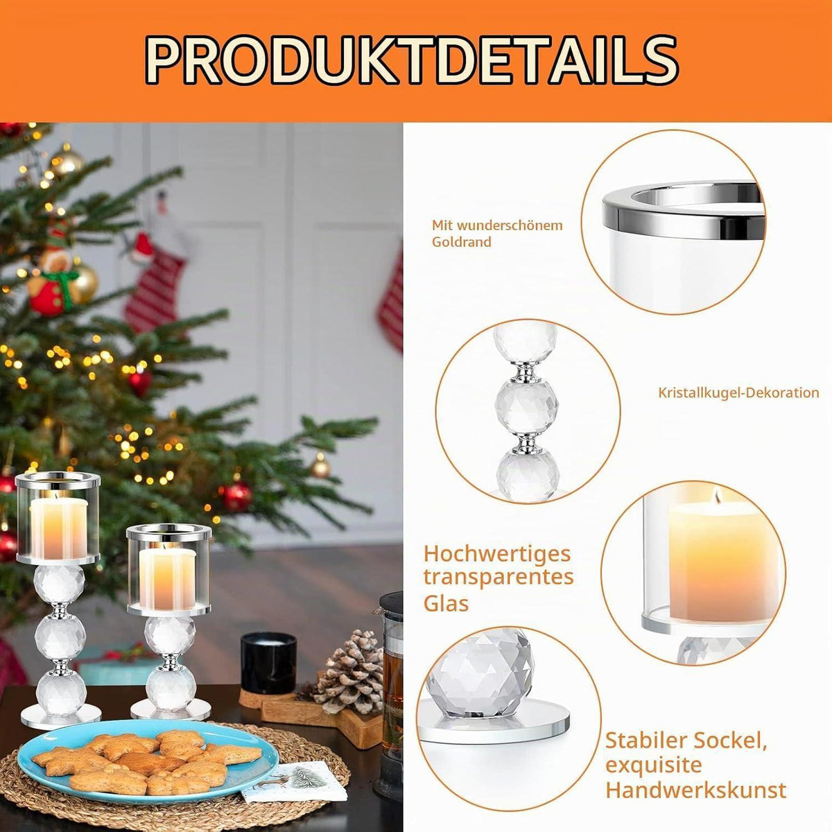 Kristall Kerzenständer 3er Set Silber für Stumpenkerzen und Teelichter