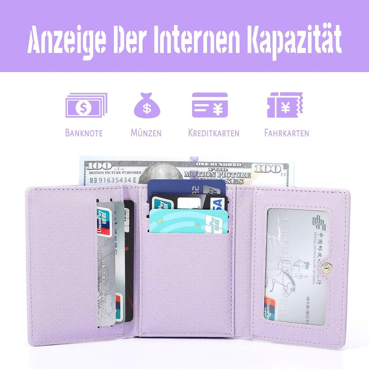 Damen Geldbörse Klein Saffiano Leder Münzfach 7 Kartenfächer