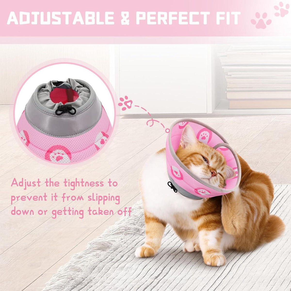 Supet Halskrause Katze Einstellbarer Halsband Weich Kragen Cone Operation Verletzungen Katzen Pink M 21.5-30.5cm